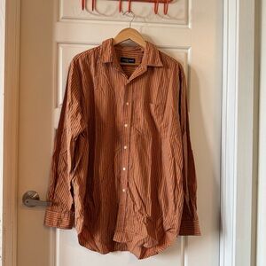 Austin Reed Burton Down Shirt in Orange and Black Stripe Size Large